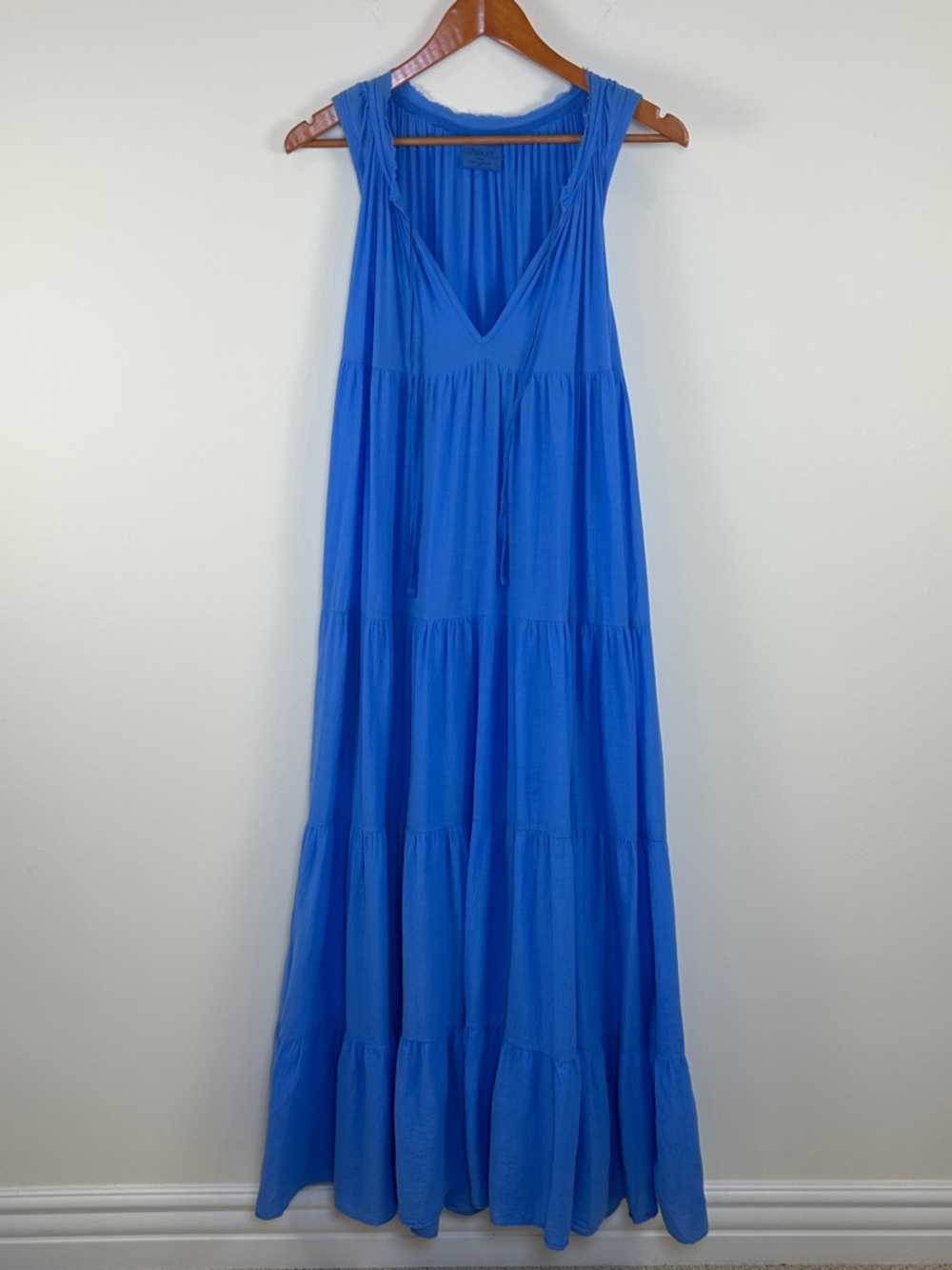 9seed Blue Cotton Gauze Maxi Dress Petite Small Tiered Boho Beach